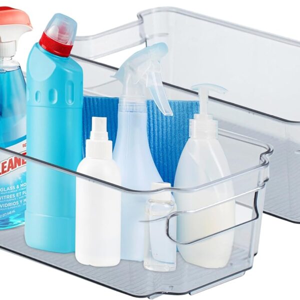 Multi-Purpose Refrigerator Bins - 6 Pieces Usable And Stackable Design Fridge Bin Organizer With Easy Grip Handles - Clear